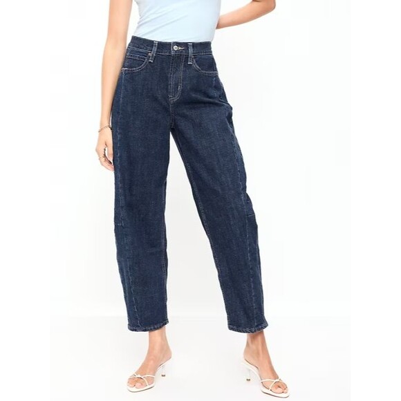 Old Navy Denim - Old Navy Barrel Ankle Jeans Womens 4 Tall Blue Dark Wash High Rise NEW
